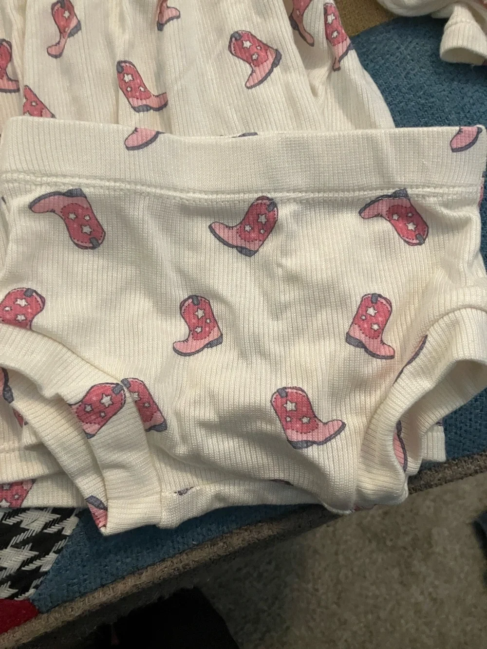 Angel Dear White Long-Sleeve Dress Pajama Set with Pink Boot Print